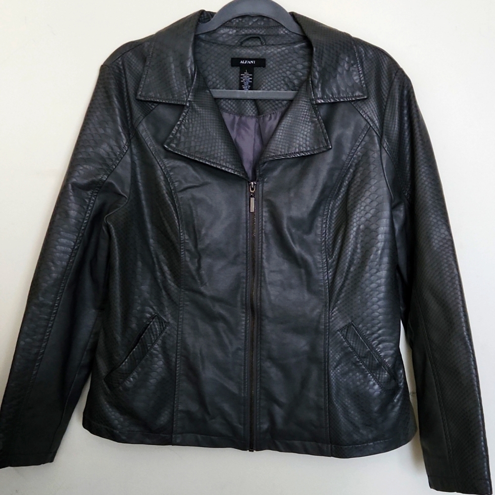 Women's alfani faux leather jacket gray